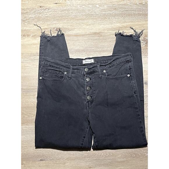 Madewell Women's Jeans 32 9" High-Rise Skinny Black Button Fly Raw Hem EUC - Picture 1 of 10
